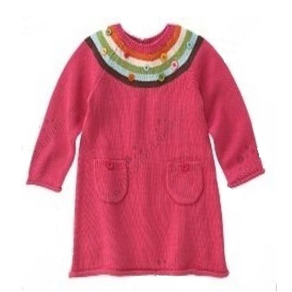 NEW Gymboree girls dress 4T 4 pink stripe button sweater brown blue Lots of Dots